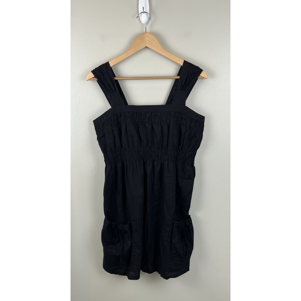 XCVI Women's Linen Blend Mini Dress Sleeveless Black Pockets‎ Sz Lg
